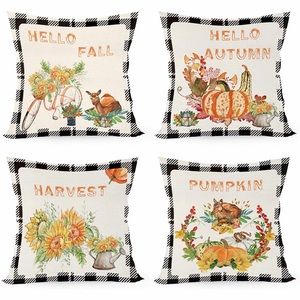 RimiMore Fall Thanksgiving Throw Pillow Covers / fall 18”x18” Set of 4. Cotton